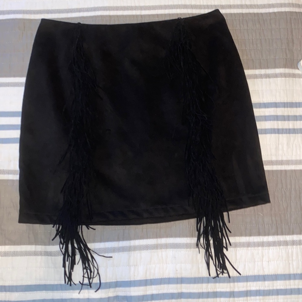 SHEIN Faux Suede Fringe Mini Skirt